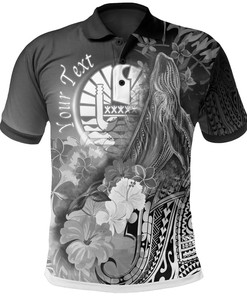 Tahiti Custom Personalised Polo Shirts - Humpback Whale with Tropical Flowers (White)