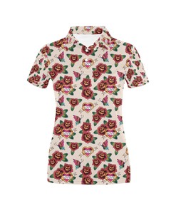 Tattoo Rose Print Design Women's Polo Shirt