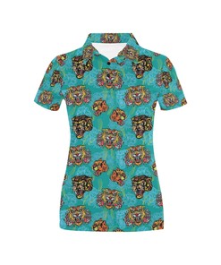 Tattoo Tiger Head Print Design Women's Polo Shirt