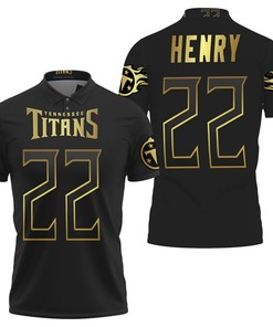 Tennessee Titans 22 Derrick Henry Black Golden Edition Jersey Inspired Style Polo Shirt