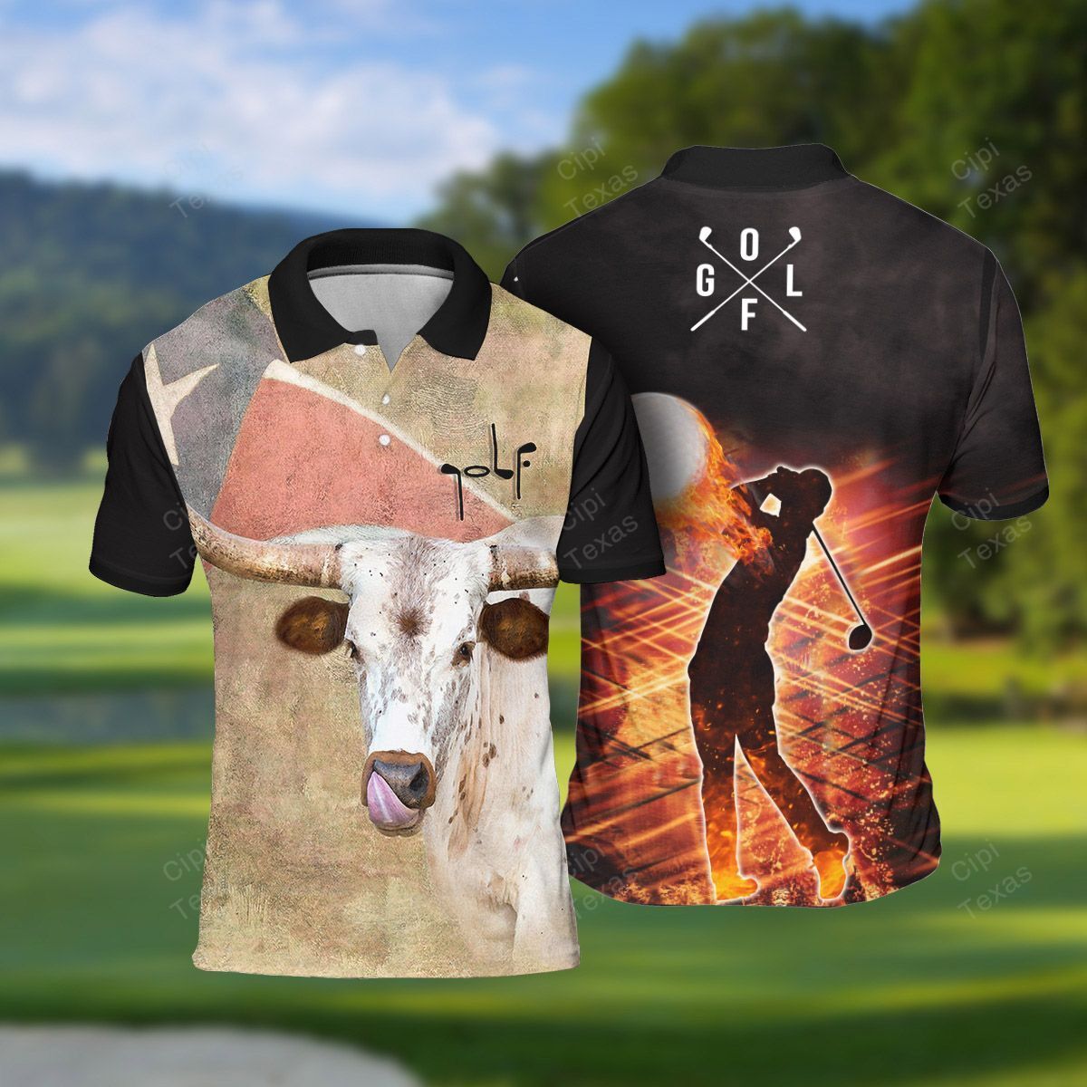 Texas Longhorn Golf Ball Polo Shirt Black - Image 2