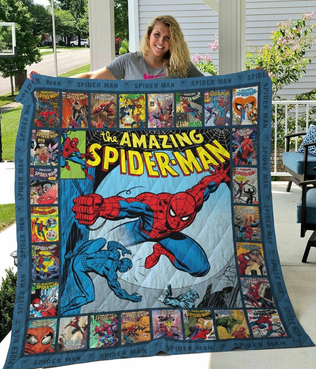 The Amazing Spiderman Comic Quilt Bedding Set Blanket Gift Ideas For Fans Loves Spiderman