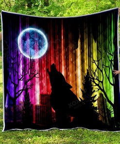 The Wolf Shadow Under The Moon Quilt Bedding Set Blanket