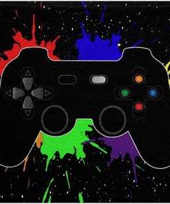 Tie Dye Gamer Rug for Bathroom/Game Room Decor - Gaming Console Area Rug with Gamepad Galaxy Sky Design