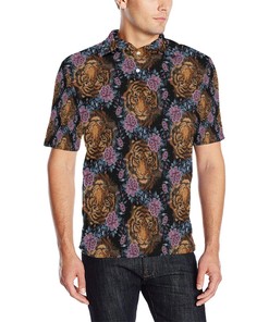 Tiger Head Floral Men Polo Shirt
