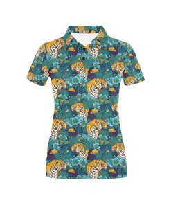 Tiger Tropical Print Design Women's Polo Shirt