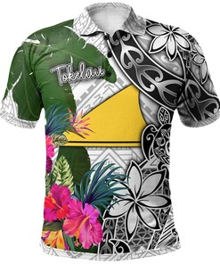 Tokelau Polo Shirt White - Turtle Plumeria Banana Leaf