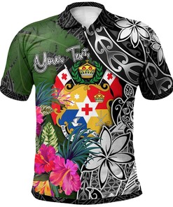 Tonga Custom Personalised Polo Shirt - Turtle Plumeria Banana Leaf