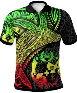Tonga Polo Shirt - Humpback Whale & Coat of Arms Reggae