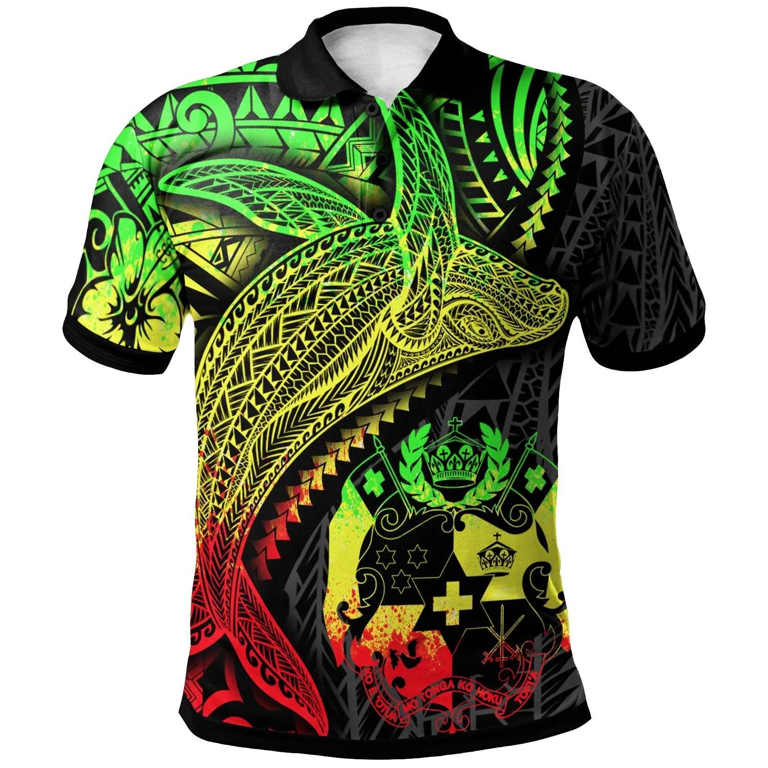 Tonga Polo Shirt - Humpback Whale & Coat of Arms Reggae