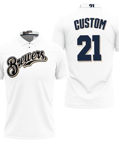 Travis Shaw Milwaukee Brewers White Jersey Inspired Style Polo Shirt