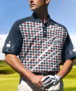 Trendy Red And Blue Houndstooth Pattern Golf Polo Shirt