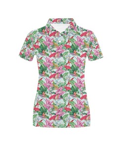 Tropical Flower Print Design Women's Polo Shirt 3D Polo Shirt A2