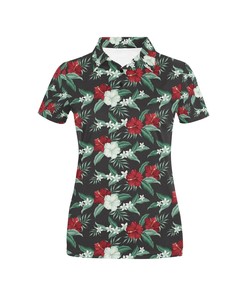 Tropical Flower Print Design Women's Polo Shirt 3D Polo Shirt A4
