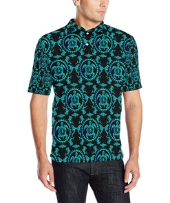Turquoise Tribal Sea Turtle Hawaiian Men Polo Shirt