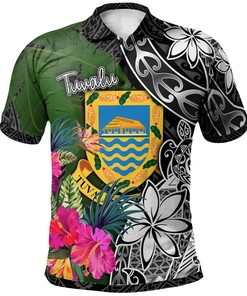 Tuvalu Polo Shirt - Turtle Plumeria Banana Leaf