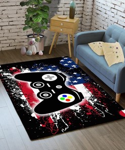 USA Flag Gaming Rug for Boys Bedroom, Gamer Controller Gamepad Carpets with Crystal Floor Polyester Mat
