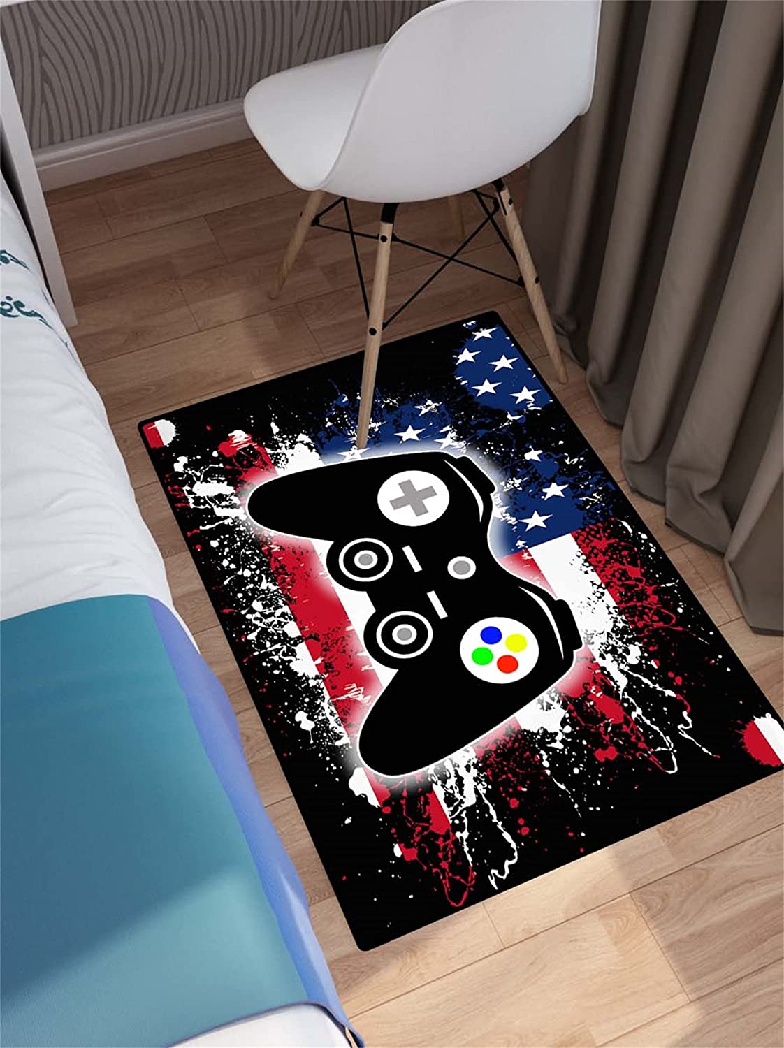 USA Flag Gaming Rug for Boys Bedroom, Gamer Controller Gamepad Carpets with Crystal Floor Polyester Mat - Image 2