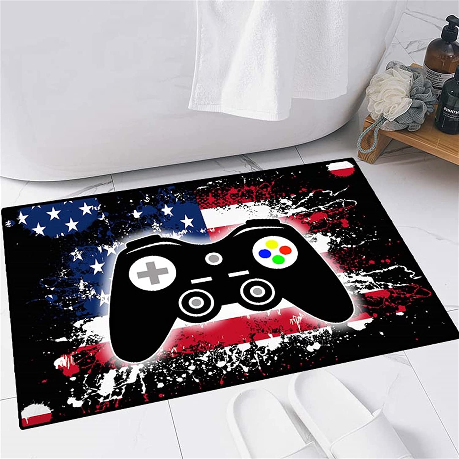 USA Flag Gaming Rug for Boys Bedroom, Gamer Controller Gamepad Carpets with Crystal Floor Polyester Mat - Image 4