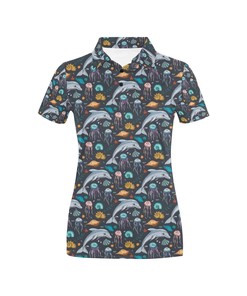 Underwater Dolphin Print Design Women's Polo Shirt