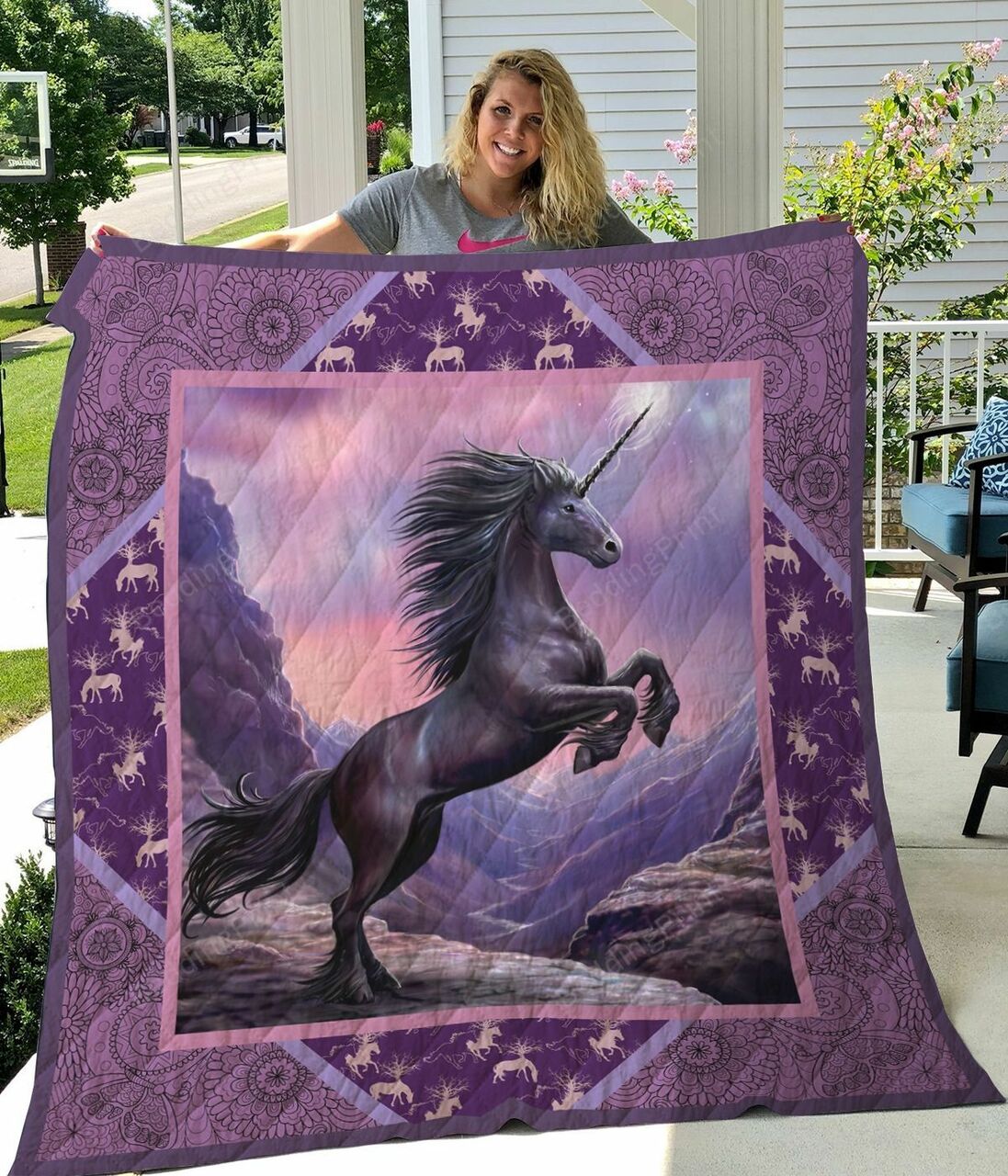 Unicorn Purple Mandala Pattern Quilt Bedding Set Blanket Gifts For Unicorn Lover