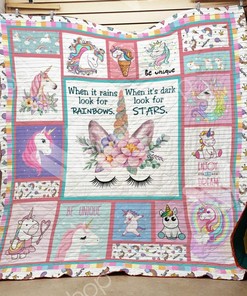 Unicorn When It Rains Look For Rainbows Quilt Bedding Set Blanket Gifts For Unicorn Lover