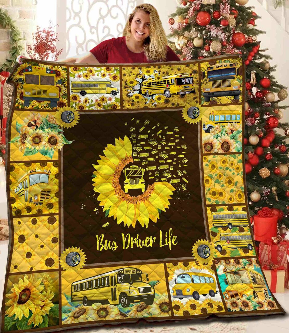 Unique Personalized Bus Driver Quilt for Bedding, Bedroom Decor and Family Gifts