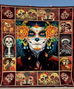 Unique Skull Quilt Bedding Set Blanket - Great Gifts for Family