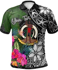 Vanuatu Custom Personalised Polo Shirt - Turtle Plumeria Banana Leaf