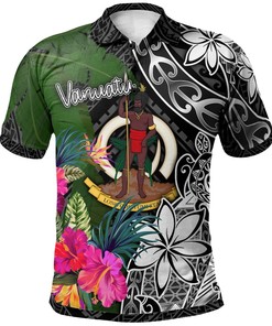 Vanuatu Polo Shirt - Turtle Plumeria Banana Leaf
