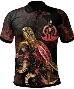 Vanuatu Polynesian Polo Shirt - Turtle With Blooming Hibiscus Gold