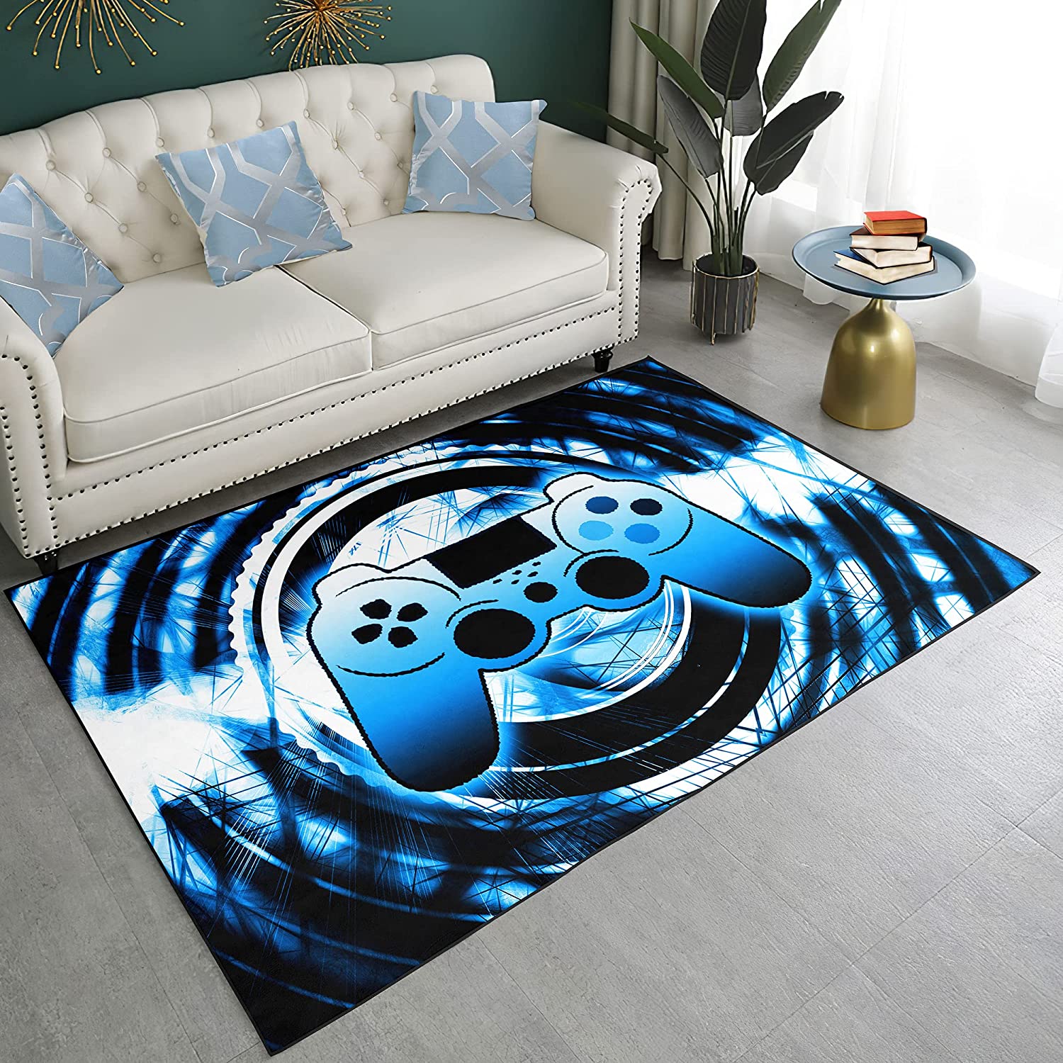 Video Game Area Rugs Gamepad Controller Printed Area Rugs Modern Teens Gamer Theme Floor Mat Non-Slip Carpet Doormats