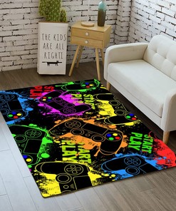 Video Game Area Rugs Teen Boys - 3D Colorful Gaming Gamepad Printed Carpets Controller Player Polyester Sofa Mat