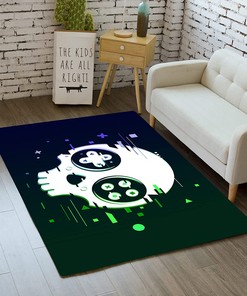 Video Games Bedroom Carpet for Teens - Controller Gamepad Player Standing Throw Doormats Yoga Runner Mat Black