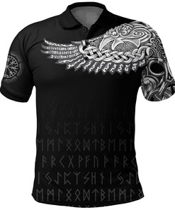 Viking Polo Shirt - The Raven Of Odin Tattoo Style