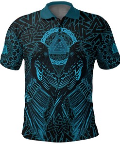 VikingStyle Polo Shirt Raven Valknut Cyan