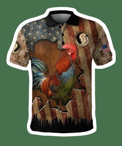 Vintage Rooster In Farm American Flag Polo Shirt