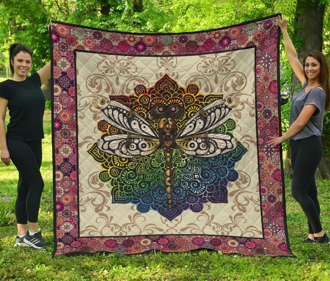 Vintage Style Mandala Dragonfly Gift Idea Quilt Bedding Set Bedroom Decor, Gifts for Family