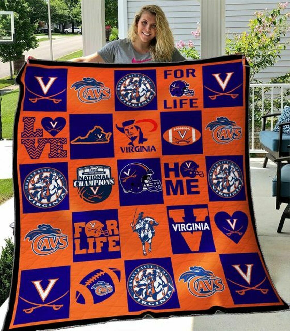 Virginia Cavaliers Fan Quilt Blanket Bedding Set - Great for Bedroom Decoration and Gifts for Fans