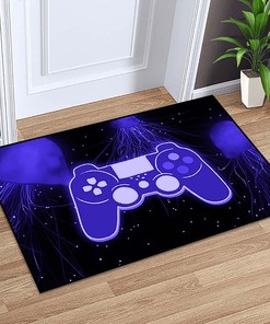 Vivid Video Game Controller Throw Rug: Gamepad Area Rug with 3D Printed Purple Jellyfish Design Home Decor