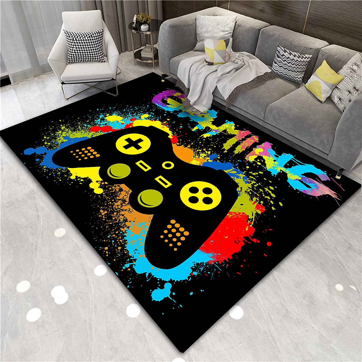 WOKB Gamer Rugs for Bedroom Boys Teens Graffiti Art - Game Theme Gamepad Rugs for Gamers Bedroom Playing Room Floor Mat