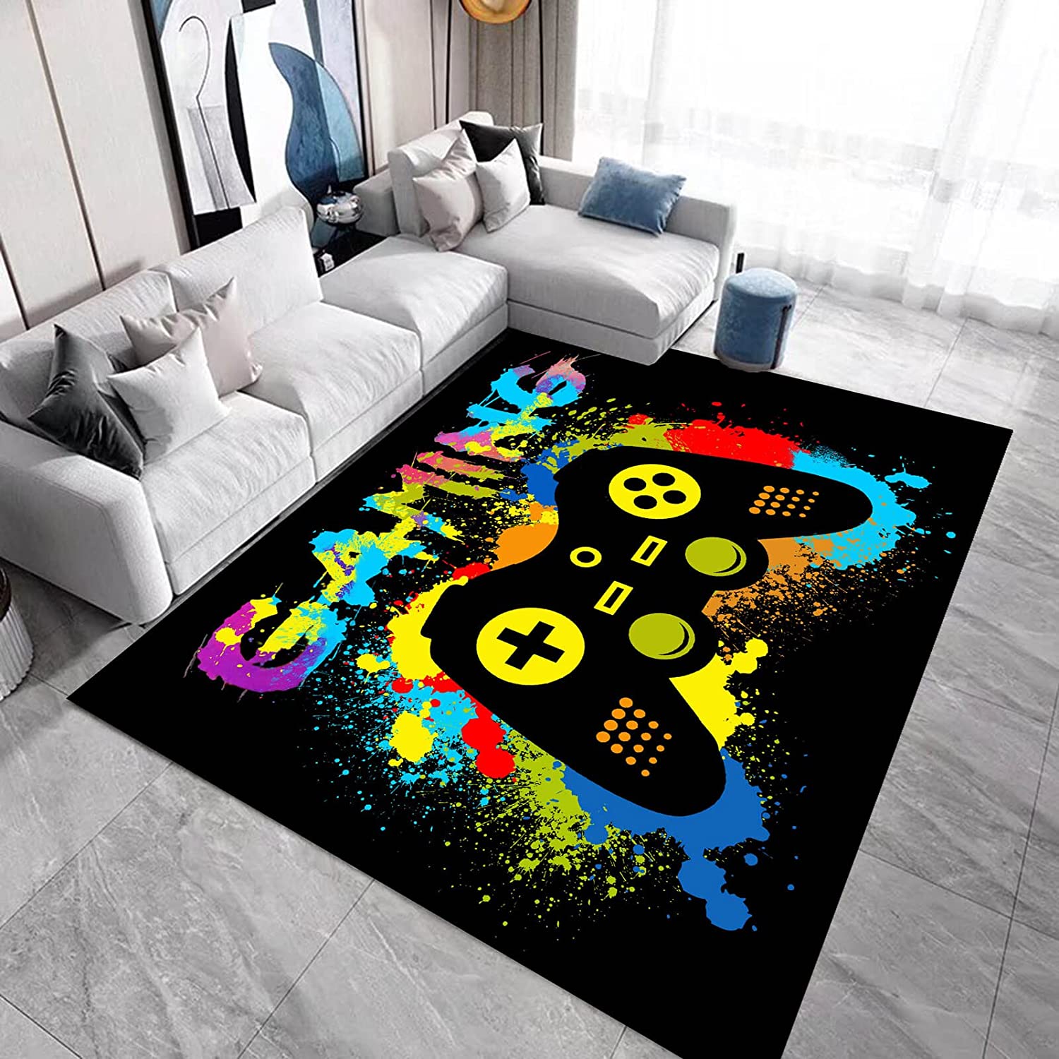 WOKB Gamer Rugs for Bedroom Boys Teens Graffiti Art - Game Theme Gamepad Rugs for Gamers Bedroom Playing Room Floor Mat - Image 2