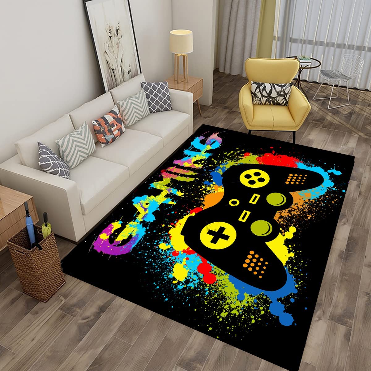 WOKB Gamer Rugs for Bedroom Boys Teens Graffiti Art - Game Theme Gamepad Rugs for Gamers Bedroom Playing Room Floor Mat - Image 3