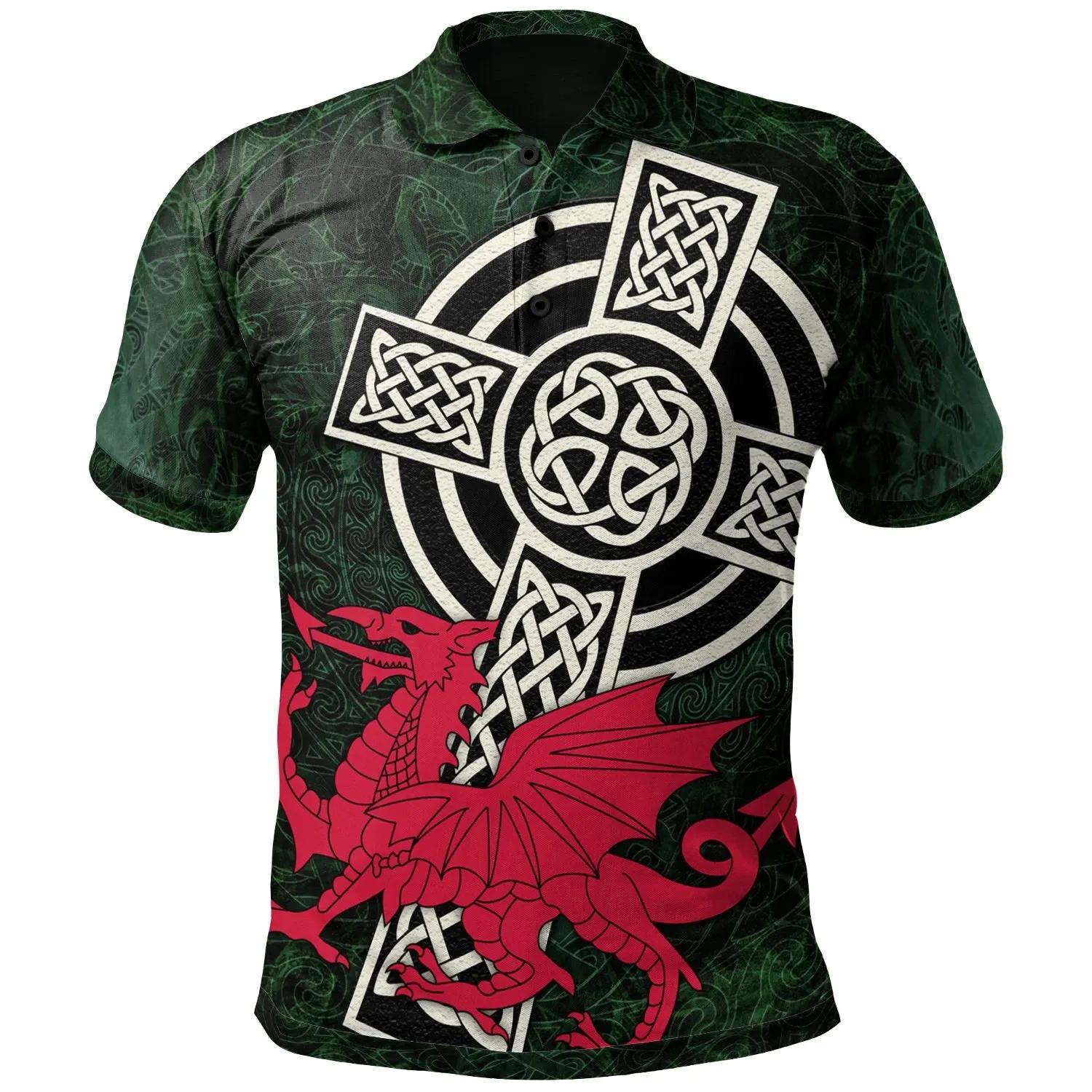 Wales Celtic Polo Shirt - Celtic Cross & Cymru Skew Style