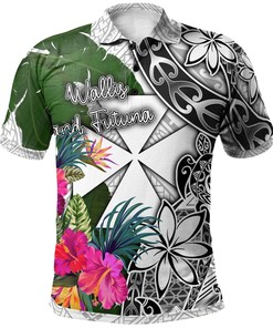 Wallis And Futuna Polo Shirt White - Turtle Plumeria Banana Leaf