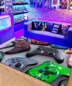 Washable Gaming Room Decor Rug - Video Gamer Area Game Bedroom Living Rugs for Playroom