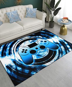 Washable Gaming Room Decor Rug with Lightning Print Gamepad Design for Video Gamer Area Game Bedroom Living Rugs