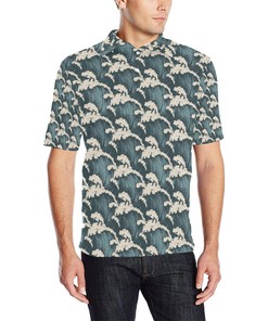 Wave Art Print Men Polo Shirt