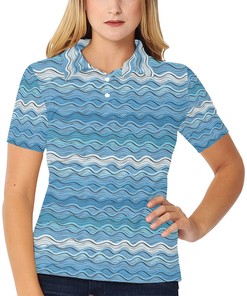 Wave Print Design Women's Polo Shirt 3D Polo Shirt A1