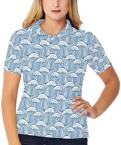 Wave Print Design Women's Polo Shirt 3D Polo Shirt A2